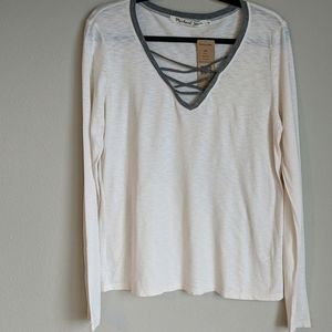 Michael Stars Long Sleeve V-Neck Ringer La…